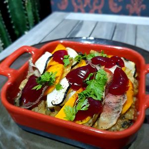 vegetables dish, 5 course take away menu on New Years Eve 2020 at 't Vijfde Seizoen in Aalter