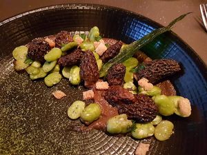broad beans, morels, ramson  at 't Vijfde Seizoen in Aalter