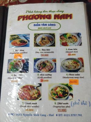 Menu page 1 at Phuong Nam Quan Chay in Hue
