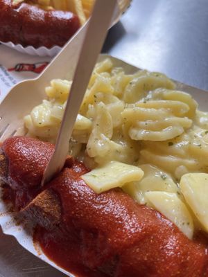 Vegan Currywurst with potato salad   at Curry 36 in Berlin