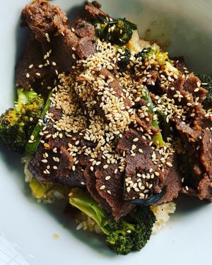 “Beef” and broccoli  at Verdine in Houston