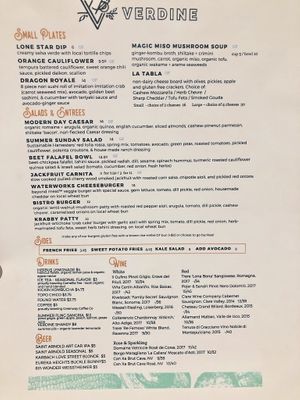 Menu 6/29/2019 at Verdine in Houston
