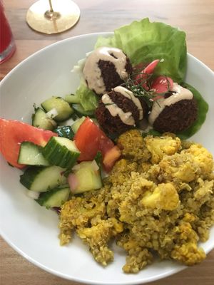 Falafel bowl (ordered without spinach hummus)  at Verdine in Houston