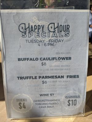 Happy hour menu at Verdine in Houston