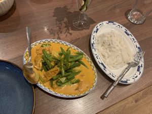 Tofu penang curry & rice noodles (vegan & gf)  at Rim Nam Thai in Hebden Bridge
