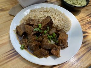 Jerk Tofu and Rice at Good Karma Artisan Ales & Cafe in San Jose