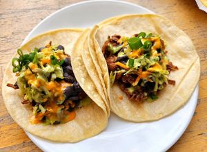 Pulled pork street tacos at Good Karma Artisan Ales & Cafe in San Jose