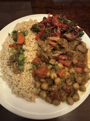 Kale salad, jamaican jerk and chana masala  at Good Karma Artisan Ales & Cafe in San Jose