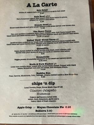 Menu side 1  at Good Karma Artisan Ales & Cafe in San Jose