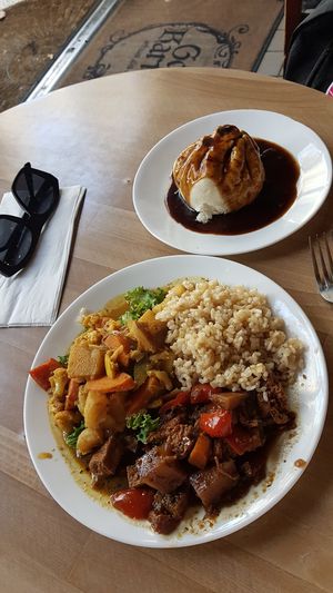 Vietnamese bun, yellow curry and Jamaican jerky at Good Karma Artisan Ales & Cafe in San Jose