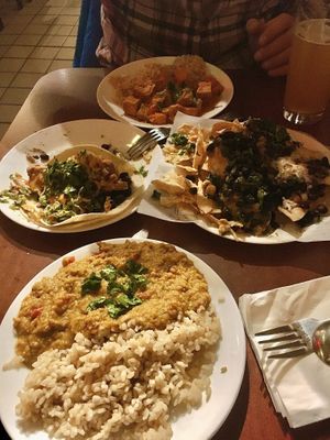 The most amazing Dahl and excellent tacos! at Good Karma Artisan Ales & Cafe in San Jose