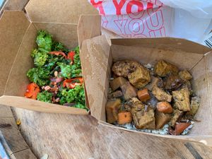 Kale salad and jerk tofu at Good Karma Artisan Ales & Cafe in San Jose