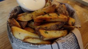 Homemade fries with vegan mayo. So much flavor from herbs! at Lust in Groningen