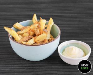 Home made fries served with vegan mayo at Lust in Groningen