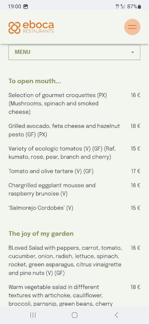 Eg of starters at BLoved Veggie Corner in Madrid