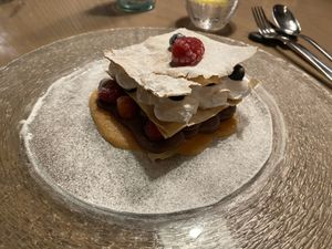 Milhojas de chocolate y nata vegana  at BLoved Veggie Corner in Madrid