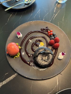 Chicolate raspberry dessert  at BLoved Veggie Corner in Madrid