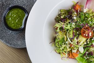 Veggie bouquet (escarole, potato, sweet potato, peas and hard-boiled egg with pesto) at BLoved Veggie Corner in Madrid
