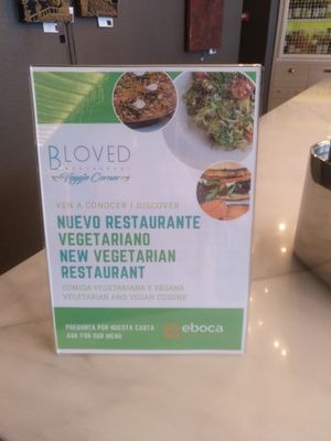 Sing inside the hotel bar at BLoved Veggie Corner in Madrid