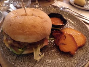 Main course / quarter pounder seitan burger at BLoved Veggie Corner in Madrid