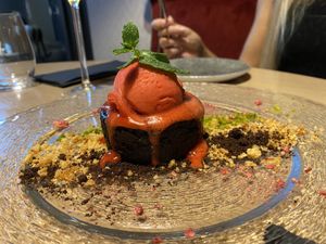 Ice cream with chocolate cake  at BLoved Veggie Corner in Madrid