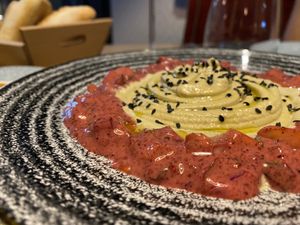 Delicious hummus  at BLoved Veggie Corner in Madrid