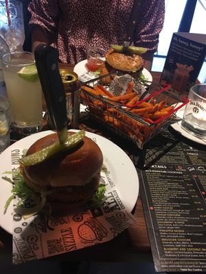 Kid creole burger & sweet potato fries!  at Monterey Jack's in Stirling