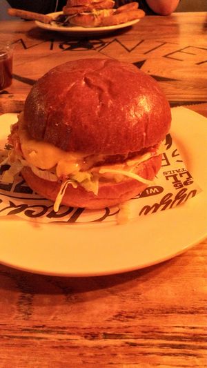 MJ's chicken style V burger at Monterey Jack's in Stirling