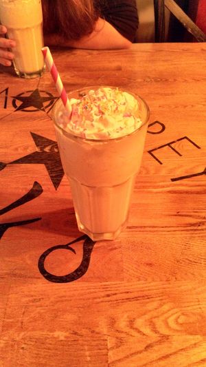 Vegan banana shake with whipped cream at Monterey Jack's in Stirling