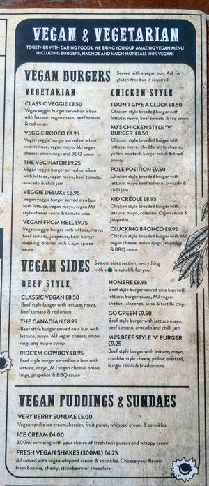 Vegan menu. Also vegan sides are marked, including four types of fries. at Monterey Jack's in Perth