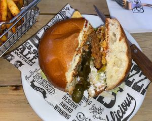 hombre burger and atomic fries  at Monterey Jack's in Dunfermline