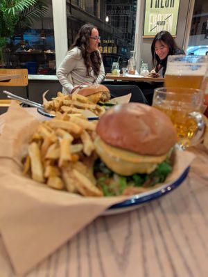 Plant burger and rosemary fries at Honest Burgers in Cambridge