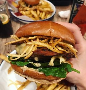 Special Veganuary 'Plant Bacon' burger at Honest Burgers in Cambridge