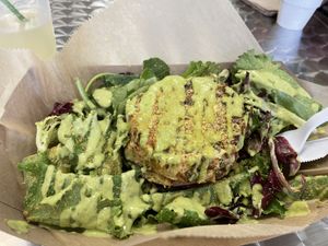 Crab cake  at Seed to Table Vegan Eatery in Venice