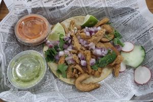 Full size taco with vegan chicken at Pancho's Vegan Tacos - Fort Apache in Las Vegas