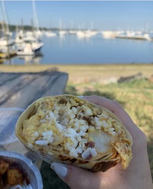Twin Sister Burrito, no peppers, add vegan cheese  at Toast Coffeehouse in Port Jefferson