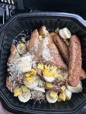 Vegan French toast with vegan sausage as the side option   at Toast Coffeehouse in Port Jefferson