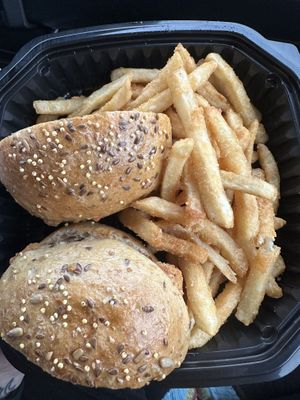 Vegan Vienna chicken with friesd  at Toast Coffeehouse in Port Jefferson