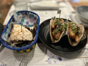 Black Bean & Vegan Cheese Quesadilla & Plant-Based Chicken & Avocado Tacos  at Wahaca - Covent Garden in London