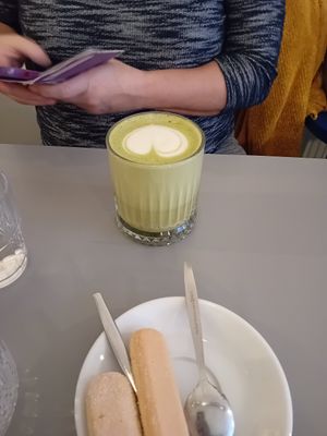 Matcha latte with oat milk at Haley's Comet Breakfast Club in The Hague