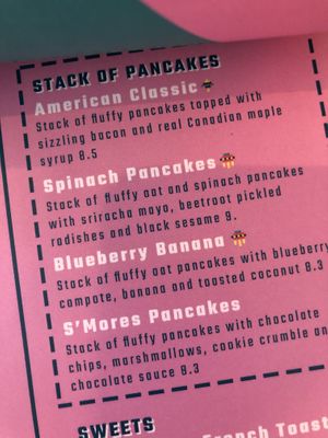 Spinach pancake, menu description at Haley's Comet Breakfast Club in The Hague