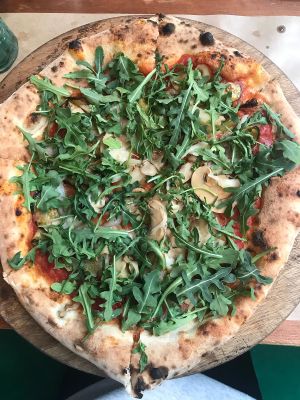 Neapolitan stone oven vegan pizza at Bla Bla Cafe in Ferrol