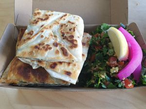 Spinach and cheese gozleme with tabouleh at Kevabs in Brunswick
