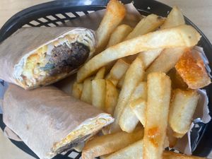 Chips and cheeseburger wrap   at Kevabs in Brunswick