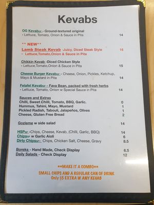 Menu July 2024 at Kevabs in Brunswick