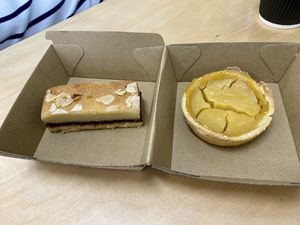 Raspberry frangipani (GF) and Portuguese tart   at Kevabs in Brunswick