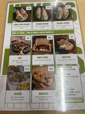 Current menu  at Kevabs in Brunswick