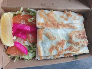 Spinach and feta gozleme w/side salad $15.00: yum at Kevabs in Brunswick