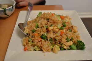 Fried rice with tofu, peas and broccoli. at Vegetarian House in San Jose