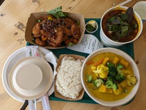 Spicy Cha Cha, Bun Hue, Golden Thai Vegetables at Vegetarian House in San Jose